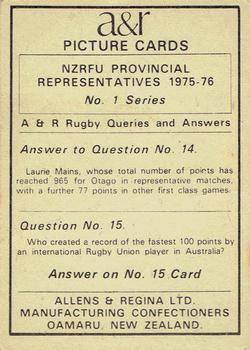 1976 Allens & Regina NZRFU Provincial Union Representatives #14 Bob Barrell Back